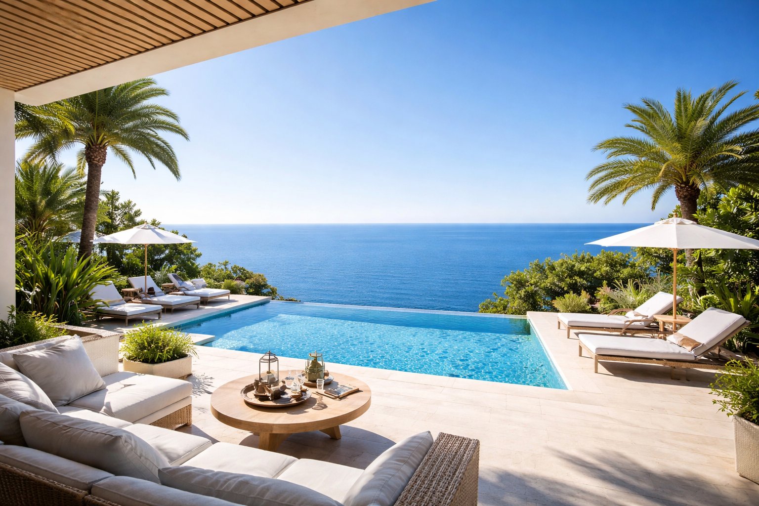 Piscine à débordement face à la Méditerranée